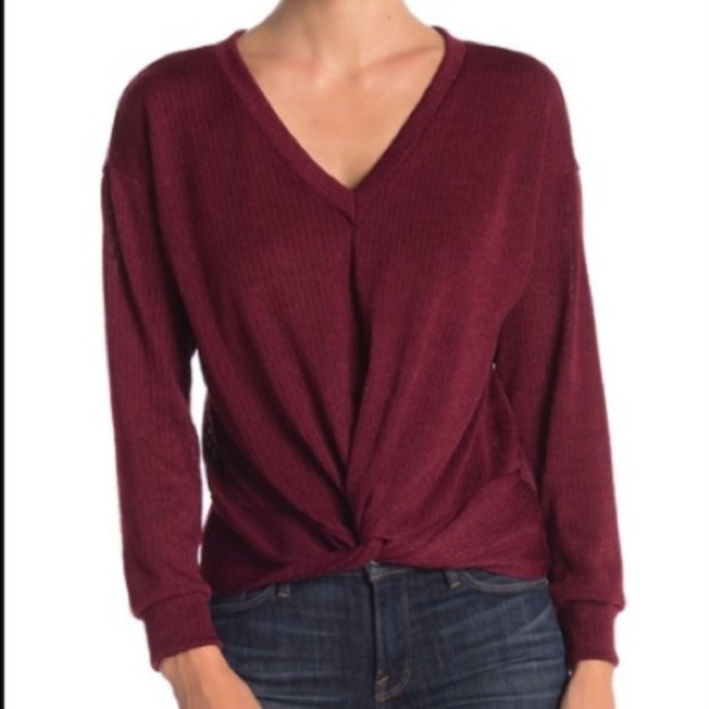 LUSH Burgundy Twist V Sweater